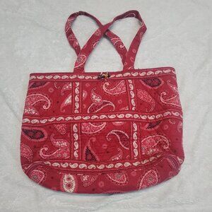 Vera Bradley Red White Mesa Paisley Print Fabric Quilted Large Tote‎ Bag Purse